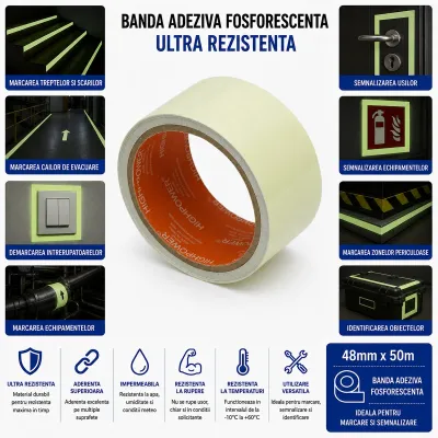 Banda adeziva fosforescenta verde 48mm x 5m HighPower - imagine 3