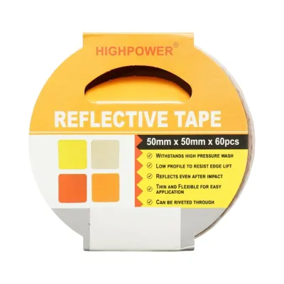 Banda reflectorizanta portocalie intrerupta autoadeziva 50x50mm 60 buc/rola HighPower - imagine 7