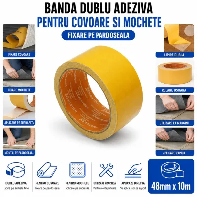 Banda dublu adeziva textila 48mm x 10m pentru mochete si covoare HighPower - imagine 4