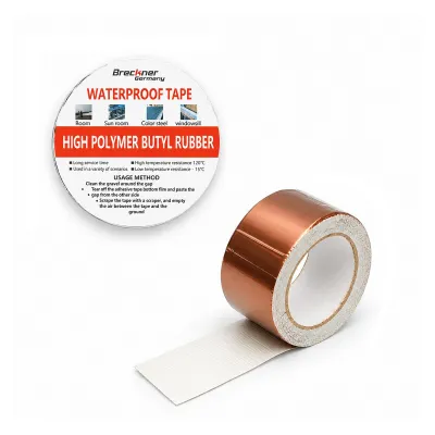 Banda butilica hidroizolanta autoadeziva 50mm x 5m cu folie de aluminiu maro RAL8003 Breckner Germany