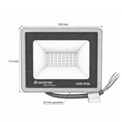 Proiector LED 30W, 100-265V, 6500K, 3000lm tip Flood 160x115x26mm IP66 Breckner Germany - imagine 5