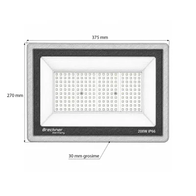 Proiector LED 200W, 100-265V, 6500K, 20000lm tip Flood 375x270x30mm IP66 Breckner Germany - imagine 5