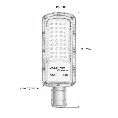 Lampa iluminat stradal LED 30W, 100-265V, 6500K, 3300lm cu prindere pe stalp 285x100x25mm IP66 Breckner Germany - imagine 5