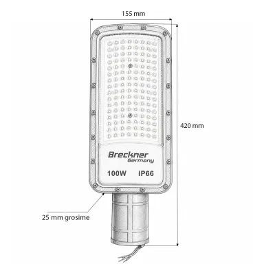 Lampa iluminat stradal LED 100W, 100-265V, 6500K, 11000lm cu prindere pe stalp 420x155x25mm IP66 Breckner Germany - imagine 5