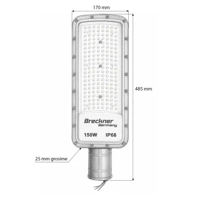 Lampa iluminat stradal LED 150W, 100-265V, 6500K, 16500lm cu prindere pe stalp 485x170x25mm IP66 Breckner Germany - imagine 5