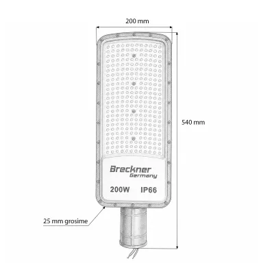 Lampa iluminat stradal LED 200W, 100-265V, 6500K, 22000lm cu prindere pe stalp 540x200x25mm IP66 Breckner Germany - imagine 5