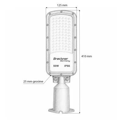 Lampa iluminat stradal LED 50W, 100-265V, 6500K, 5500lm cu prindere pe stalp 410x125x25mm IP66 Breckner Germany - imagine 5