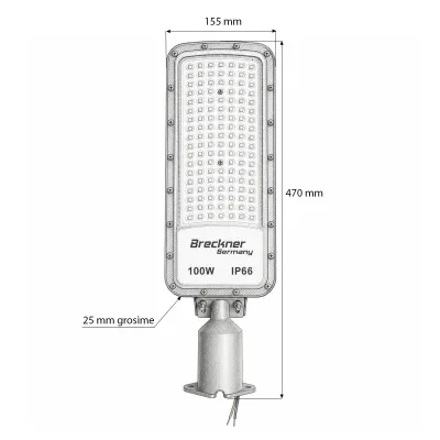 Lampa iluminat stradal LED 100W, 100-265V, 6500K, 11000lm cu prindere pe stalp 470x155x25mm IP66 Breckner Germany - imagine 5