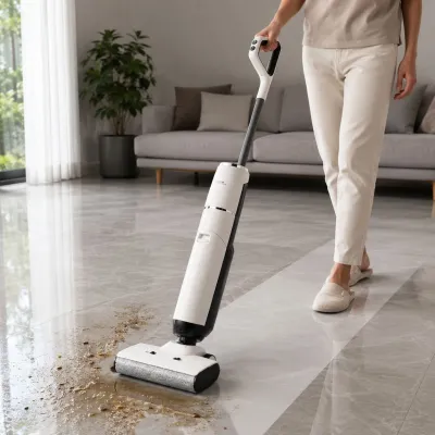 Aspirator vertical fara fir cu mop 200W, putere aspirare 18000Pa, baterie 5000mAh, rezervor apa 2x600ml, functie voce, ecran digital Breckner Germany - imagine 8