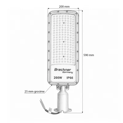 Lampa iluminat stradal LED 200W, 100-265V, 6500K, 22000lm cu prindere pe stalp 590x200x25mm IP66 Breckner Germany - imagine 5