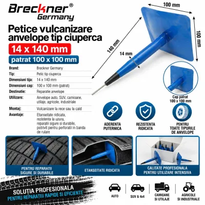 Petice vulcanizare anvelope tip ciuperca 14x140mm, patrat 100x100mm Breckner Germany - imagine 3