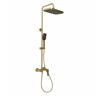 Set dus Premium multifunctional de perete din cupru, 3 functii curgere apa, dus dreptunghiular tip ploaie, para de dus, auriu mat - imagine 4