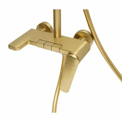 Set dus Premium multifunctional de perete din cupru, 3 functii curgere apa, dus dreptunghiular tip ploaie, para de dus, auriu mat - imagine 5