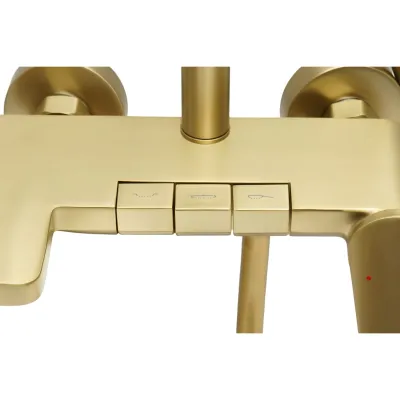 Set dus Premium multifunctional de perete din cupru, 3 functii curgere apa, dus dreptunghiular tip ploaie, para de dus, auriu mat - imagine 6