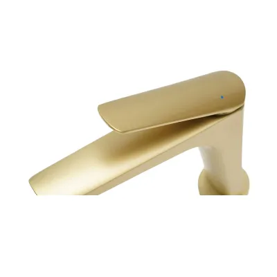 Baterie lavoar baie Premium din cupru, pipa lunga, design patrat, monocomanda, auriu mat, furtunuri incluse - imagine 9
