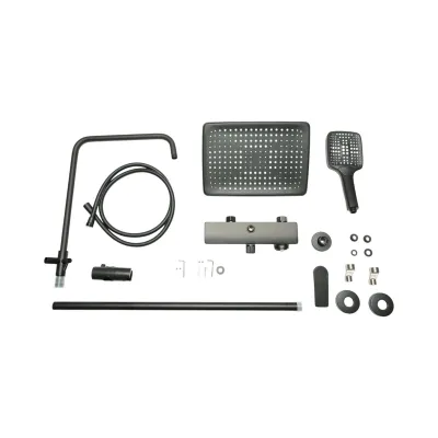 Set dus Premium multifunctional de perete din cupru, 3 functii curgere apa, dus dreptunghiular tip ploaie, para de dus, negru mat - imagine 2