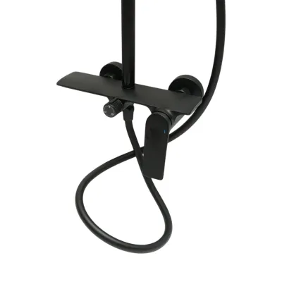 Set dus Premium multifunctional de perete din cupru, 3 functii curgere apa, dus dreptunghiular tip ploaie, para de dus, negru mat - imagine 5