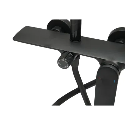 Set dus Premium multifunctional de perete din cupru, 3 functii curgere apa, dus dreptunghiular tip ploaie, para de dus, negru mat - imagine 6