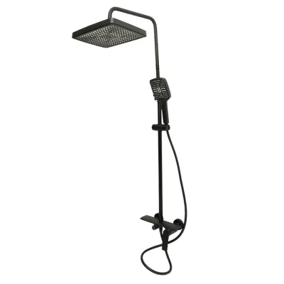 Set dus Premium multifunctional de perete din cupru, 3 functii curgere apa, dus dreptunghiular tip ploaie, para de dus, negru mat