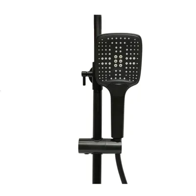 Set dus Premium multifunctional de perete din cupru, 3 functii curgere apa, dus dreptunghiular tip ploaie, para de dus, negru mat - imagine 7