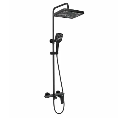 Set dus Premium multifunctional de perete din cupru, 3 functii curgere apa, dus dreptunghiular tip ploaie, para de dus, negru mat - imagine 4
