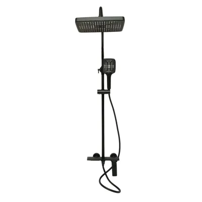 Set dus Premium multifunctional de perete din cupru, 3 functii curgere apa, dus dreptunghiular tip ploaie, para de dus, negru mat - imagine 3