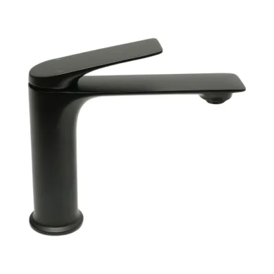 Baterie lavoar baie Premium din cupru, pipa lunga, design rotund, monocomanda, negru mat, furtunuri incluse - imagine 5