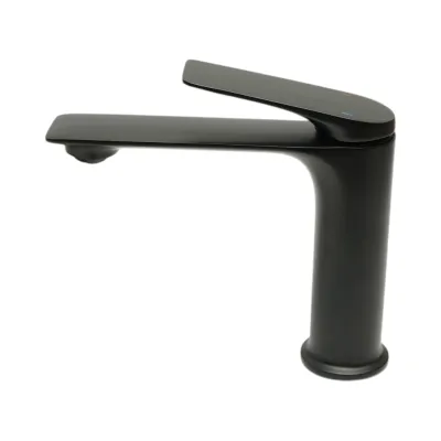 Baterie lavoar baie Premium din cupru, pipa lunga, design rotund, monocomanda, negru mat, furtunuri incluse - imagine 3