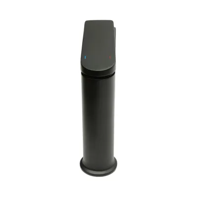 Baterie lavoar baie Premium din cupru, pipa lunga, design rotund, monocomanda, negru mat, furtunuri incluse - imagine 4