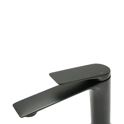 Baterie lavoar baie Premium din cupru, pipa lunga, design rotund, monocomanda, negru mat, furtunuri incluse - imagine 9