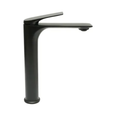 Baterie lavoar baie inalta Premium din cupru, pipa lunga, design rotund, monocomanda, negru mat, furtunuri incluse - imagine 5
