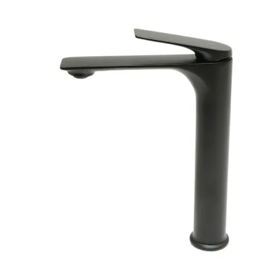 Baterie lavoar baie inalta Premium din cupru, pipa lunga, design rotund, monocomanda, negru mat, furtunuri incluse - imagine 3