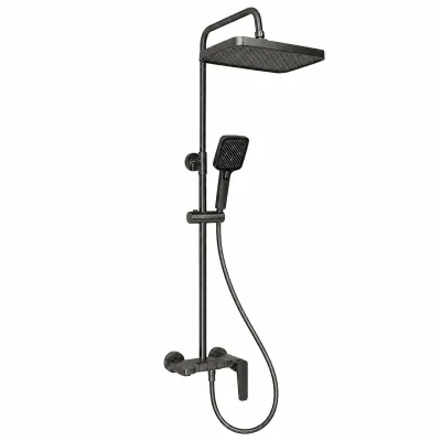 Set dus Premium multifunctional de perete din cupru, 3 functii curgere apa, dus dreptunghiular tip ploaie, para de dus, gri grafit satinat - imagine 4
