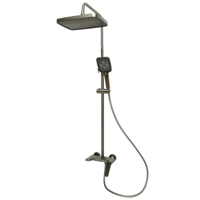 Set dus Premium multifunctional de perete din cupru, 3 functii curgere apa, dus dreptunghiular tip ploaie, para de dus, gri grafit satinat