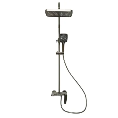 Set dus Premium multifunctional de perete din cupru, 3 functii curgere apa, dus dreptunghiular tip ploaie, para de dus, gri grafit satinat - imagine 3