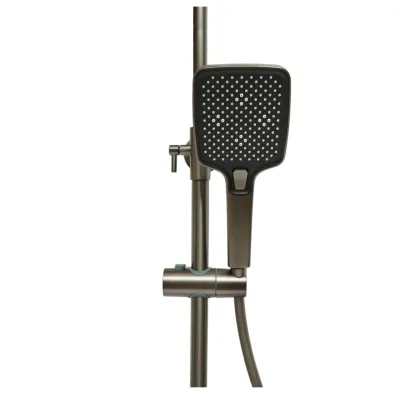 Set dus Premium multifunctional de perete din cupru, 3 functii curgere apa, dus dreptunghiular tip ploaie, para de dus, gri grafit satinat - imagine 7