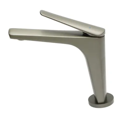 Baterie lavoar baie Premium din cupru, pipa lunga, design patrat, monocomanda, gri grafit satinat, furtunuri incluse - imagine 3