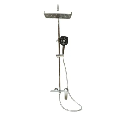 Set dus Premium multifunctional de perete din cupru, 3 functii curgere apa, dus dreptunghiular tip ploaie, para de dus, crom lucios - imagine 3