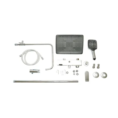 Set dus Premium multifunctional de perete din cupru, 3 functii curgere apa, dus dreptunghiular tip ploaie, para de dus, crom lucios - imagine 2