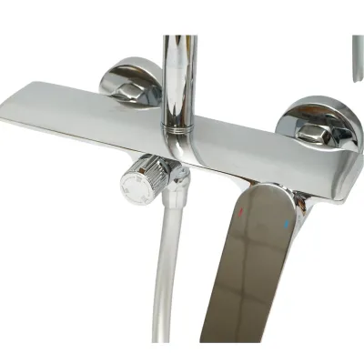 Set dus Premium multifunctional de perete din cupru, 3 functii curgere apa, dus dreptunghiular tip ploaie, para de dus, crom lucios - imagine 6
