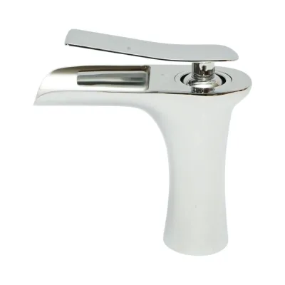 Baterie lavoar baie Premium din cupru, pipa tip cascada, design rotund, monocomanda, crom lucios, furtunuri incluse - imagine 3