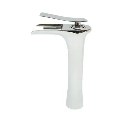 Baterie lavoar baie inalta Premium din cupru, pipa tip cascada, design rotund, monocomanda, crom lucios, furtunuri incluse - imagine 3