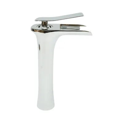 Baterie lavoar baie inalta Premium din cupru, pipa tip cascada, design rotund, monocomanda, crom lucios, furtunuri incluse - imagine 5
