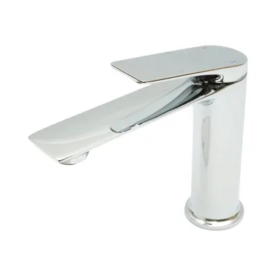 Baterie lavoar baie Premium din cupru, pipa lunga, design rotund, monocomanda, crom lucios, furtunuri incluse