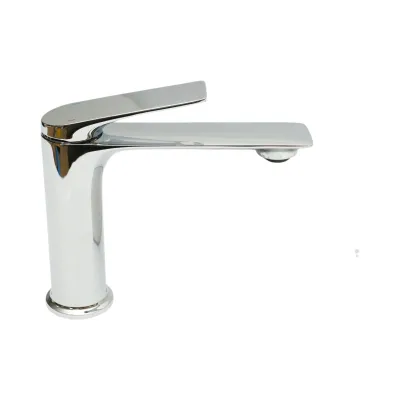 Baterie lavoar baie Premium din cupru, pipa lunga, design rotund, monocomanda, crom lucios, furtunuri incluse - imagine 5