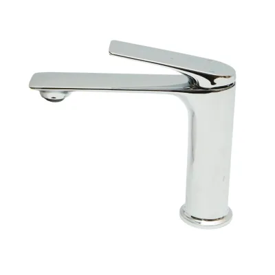 Baterie lavoar baie Premium din cupru, pipa lunga, design rotund, monocomanda, crom lucios, furtunuri incluse - imagine 3
