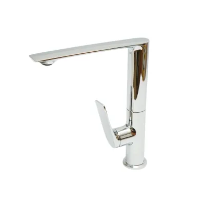 Baterie lavoar baie inalta Premium din cupru, pipa lunga rotativa, design rotund, monocomanda, crom lucios, furtunuri incluse