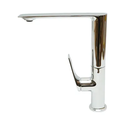 Baterie lavoar baie inalta Premium din cupru, pipa lunga rotativa, design rotund, monocomanda, crom lucios, furtunuri incluse - imagine 3
