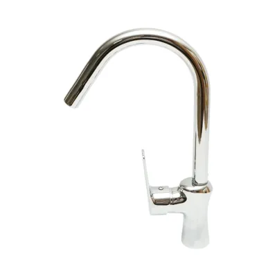 Baterie chiuveta bucatarie Premium din cupru, pipa rotativa inalta tip U, monocomanda, crom lucios, furtunuri incluse - imagine 3