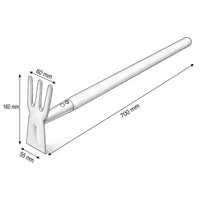 Sapaliga dubla de gradina cu lama si 3 dinti, coada din lemn 70cm - imagine 5